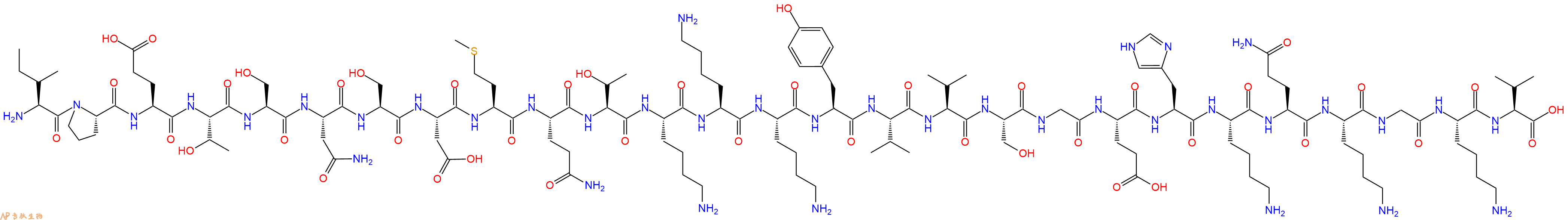 专肽生物产品H2N-Ile-Pro-Glu-Thr-Ser-Asn-Ser-Asp-Met-Gln-Thr-Lys-Lys-Lys-Tyr-Val-Val-Ser-Gly-Glu-His-Lys-Gln-Lys-Gly-Lys-Val-OH