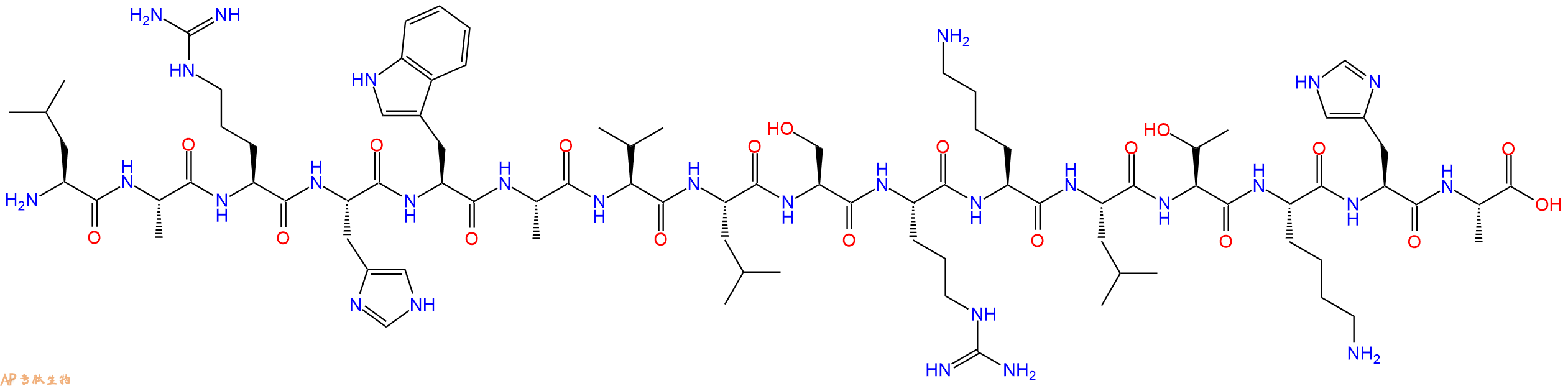专肽生物产品H2N-Leu-Ala-Arg-His-Trp-Ala-Val-Leu-Ser-Arg-Lys-Leu-Thr-Lys-His-Ala-OH
