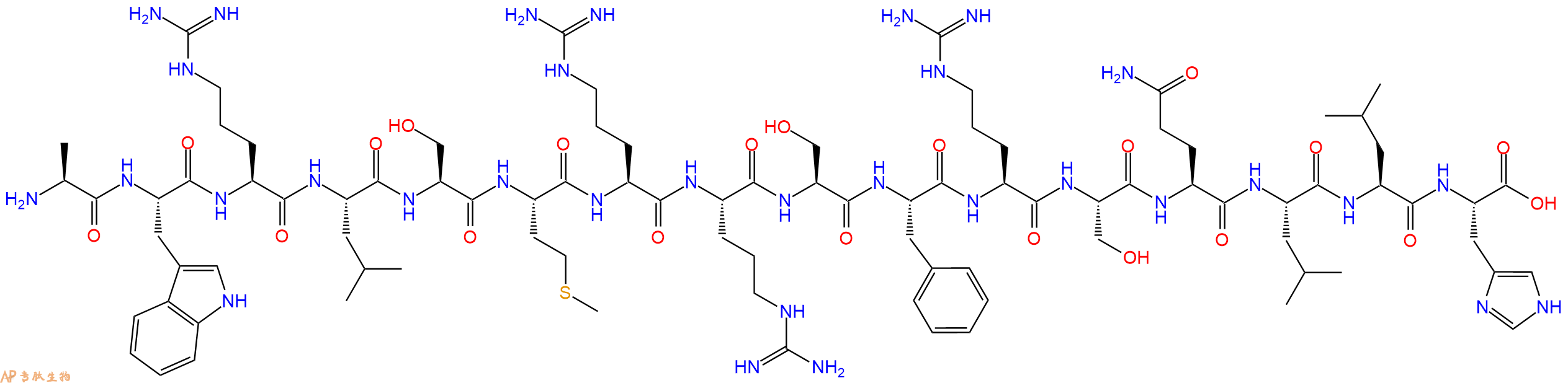 专肽生物产品H2N-Ala-Trp-Arg-Leu-Ser-Met-Arg-Arg-Ser-Phe-Arg-Ser-Gln-Leu-Leu-His-OH
