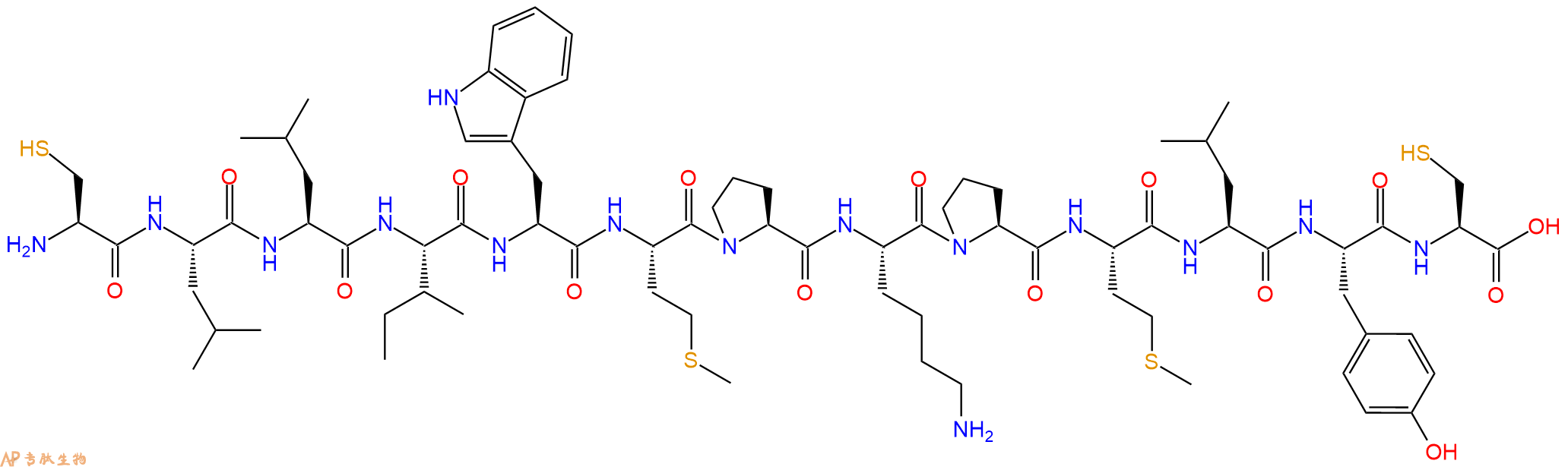 专肽生物产品H2N-Cys-Leu-Leu-Ile-Trp-Met-Pro-Lys-Pro-Met-Leu-Tyr-Cys-OH