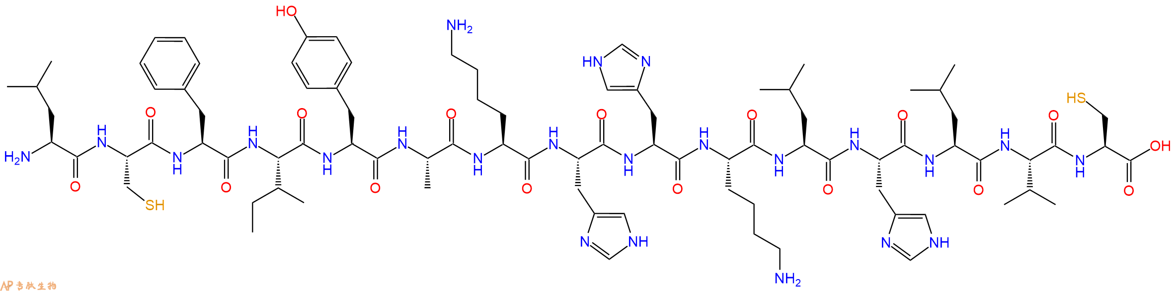 专肽生物产品H2N-Leu-Cys-Phe-Ile-Tyr-Ala-Lys-His-His-Lys-Leu-His-Leu-Val-Cys-OH
