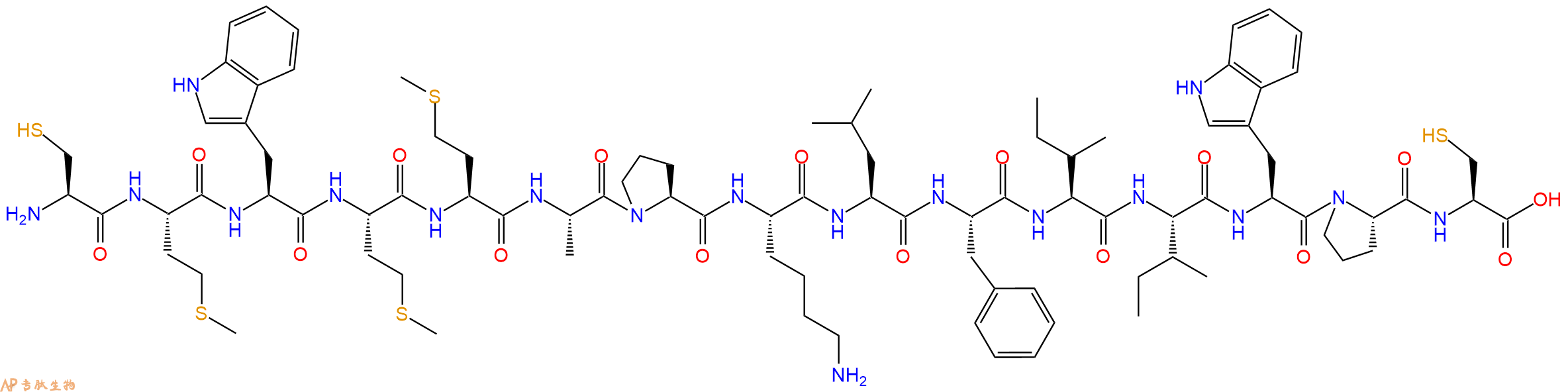 专肽生物产品H2N-Cys-Met-Trp-Met-Met-Ala-Pro-Lys-Leu-Phe-Ile-Ile-Trp-Pro-Cys-OH
