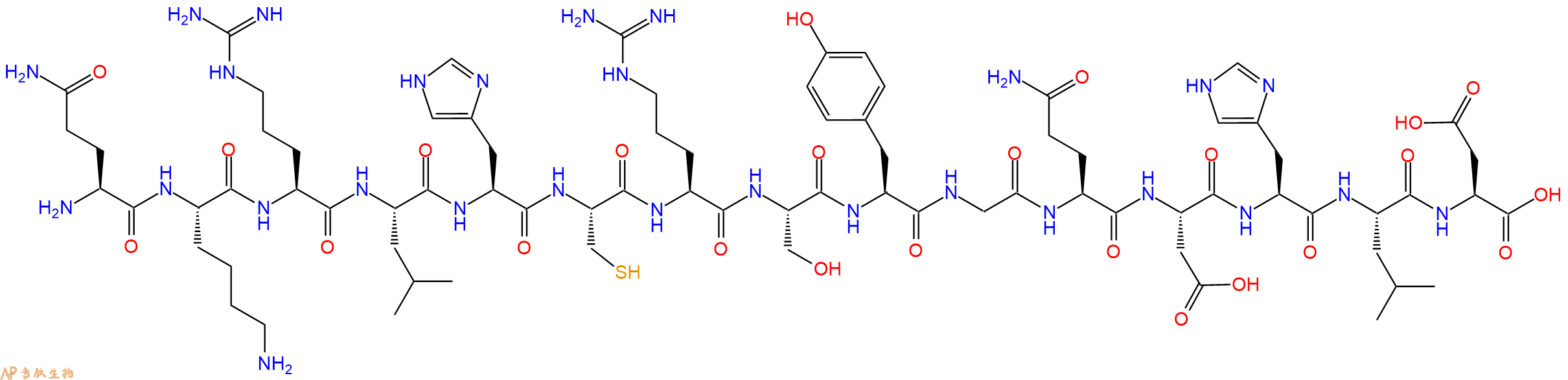 专肽生物产品H2N-Gln-Lys-Arg-Leu-His-Cys-Arg-Ser-Tyr-Gly-Gln-Asp-His-Leu-Asp-OH