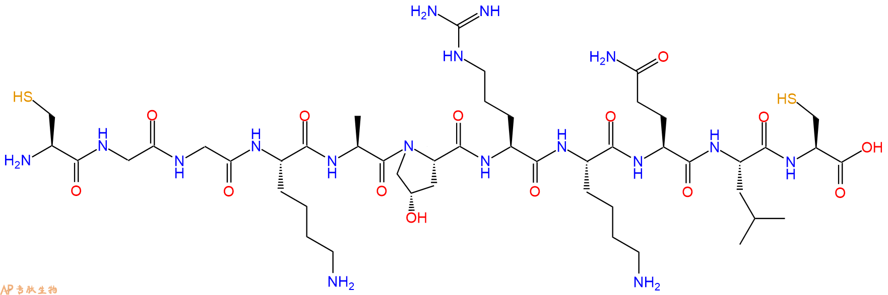 专肽生物产品H2N-Cys-Gly-Gly-Lys-Ala-Hyp-Arg-Lys-Gln-Leu-Cys-OH