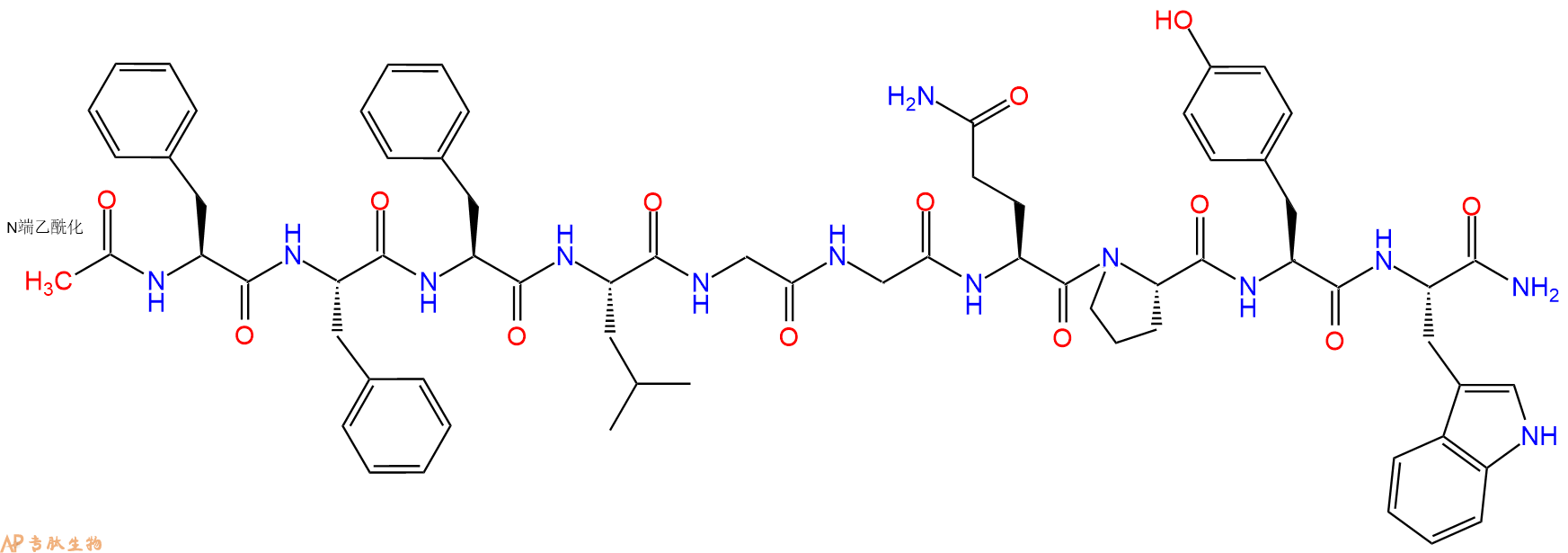 专肽生物产品Ac-Phe-Phe-Phe-Leu-Gly-Gly-Gln-Pro-Tyr-Trp-CONH2