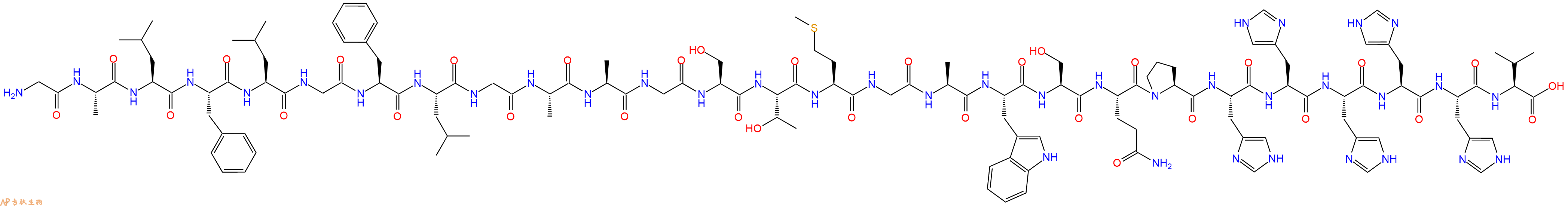 专肽生物产品H2N-Gly-Ala-Leu-Phe-Leu-Gly-Phe-Leu-Gly-Ala-Ala-Gly-Ser-Thr-Met-Gly-Ala-Trp-Ser-Gln-Pro-His-His-His-His-His-Val-OH