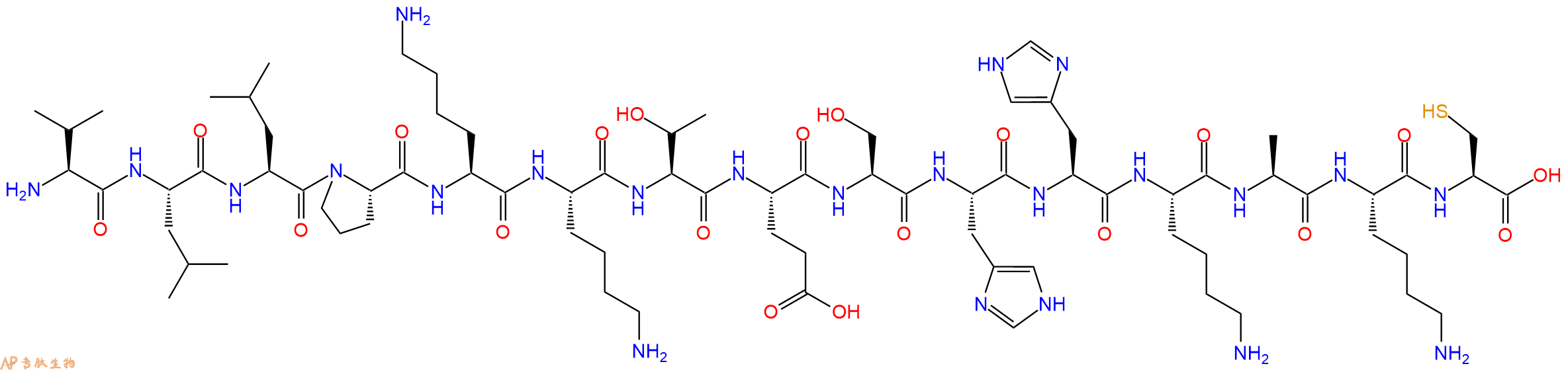 专肽生物产品H2N-Val-Leu-Leu-Pro-Lys-Lys-Thr-Glu-Ser-His-His-Lys-Ala-Lys-Cys-OH