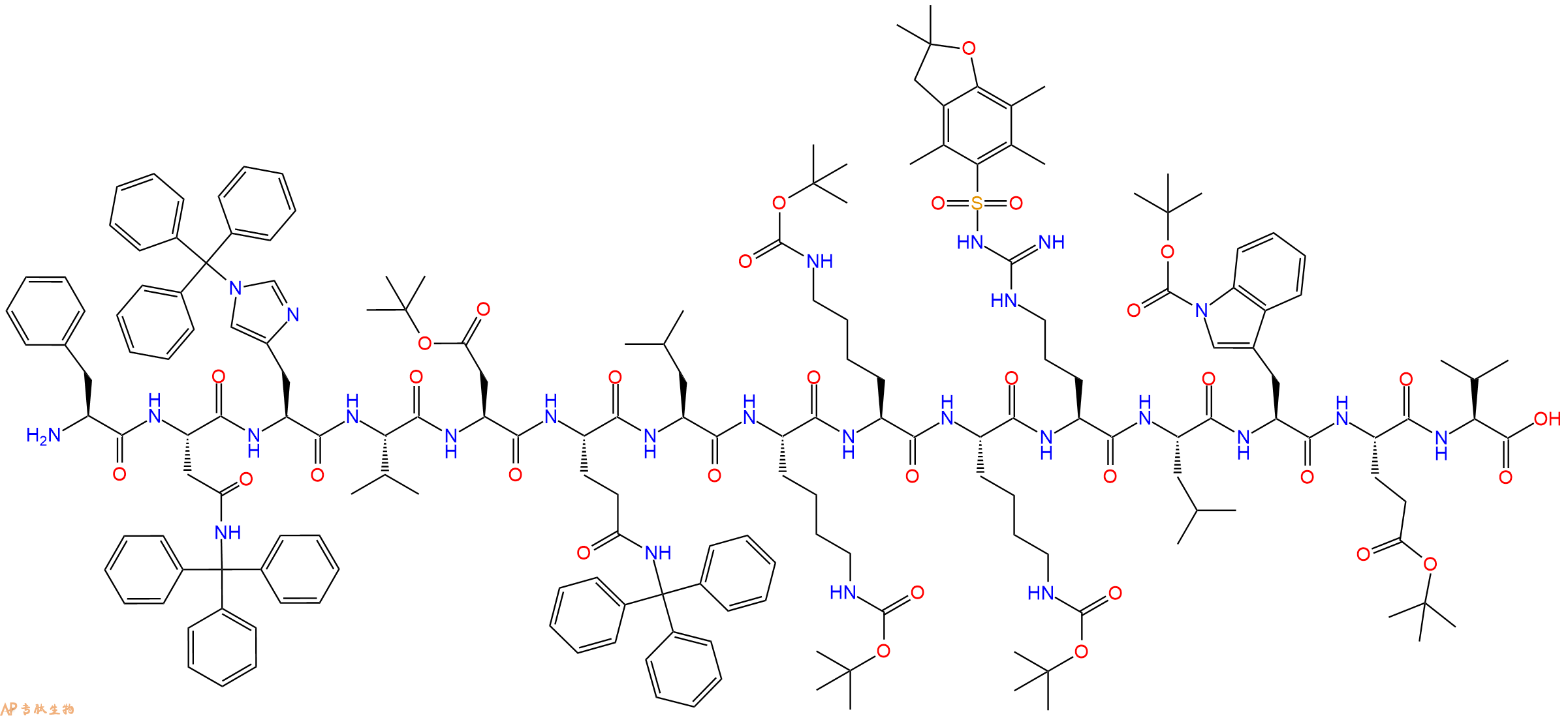 专肽生物产品H2N-Phe-Asn(Trt)-His(Trt)-Val-Asp(OtBu)-Gln(Trt)-Leu-Lys(Boc)-Lys(Boc)-Lys(Boc)-Arg(Pbf)-Leu-Trp(Boc)-Glu(OtBu)-Val-OH