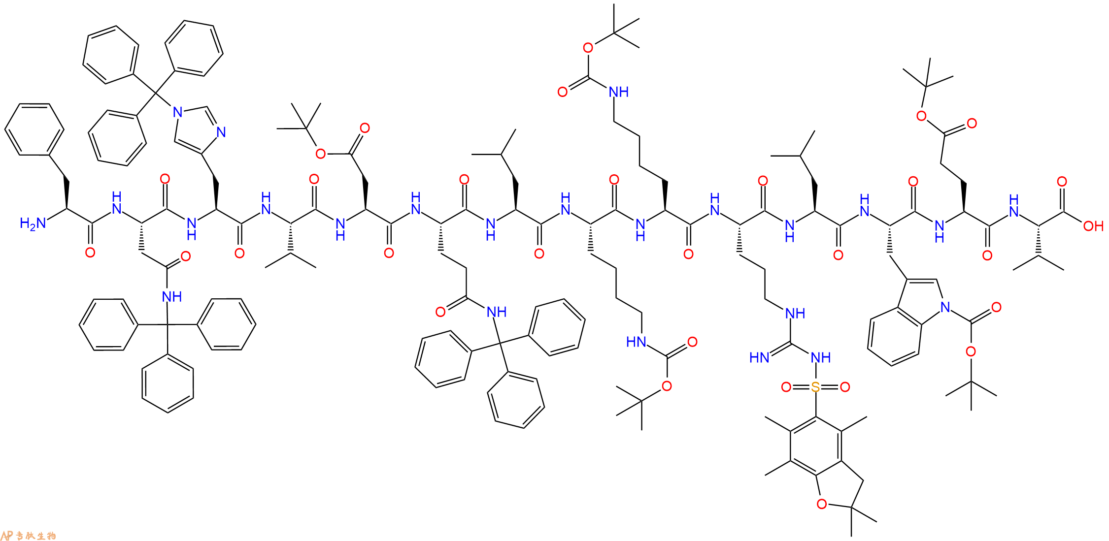 专肽生物产品H2N-Phe-Asn(Trt)-His(Trt)-Val-Asp(OtBu)-Gln(Trt)-Leu-Lys(Boc)-Lys(Boc)-Arg(Pbf)-Leu-Trp(Boc)-Glu(OtBu)-Val-OH