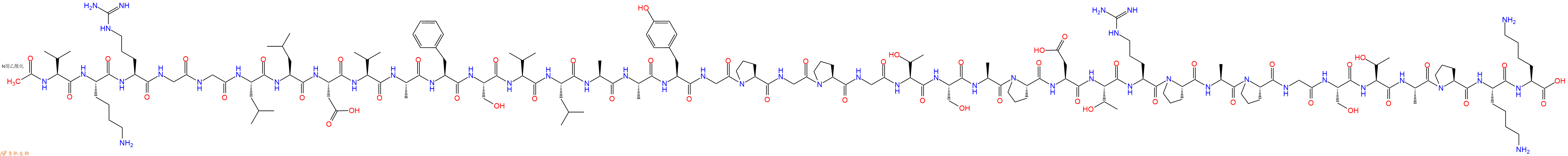 专肽生物产品Ac-Val-Lys-Arg-Gly-Gly-Leu-Leu-Asp-Val-Ala-Phe-Ser-Val-Leu-Ala-Ala-Tyr-Gly-Pro-Gly-Pro-Gly-Thr-Ser-Ala-Pro-Asp-Thr-Arg-Pro-Ala-Pro-Gly-Ser-Thr-Ala-Pro-Lys-Lys-OH