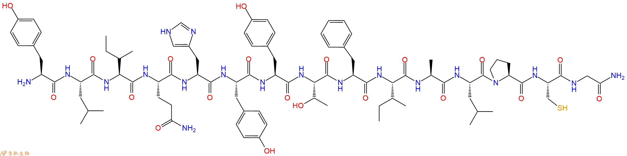专肽生物产品H2N-Tyr-Leu-Ile-Gln-His-Tyr-Tyr-Thr-Phe-Ile-Ala-Leu-Pro-Cys-Gly-CONH2