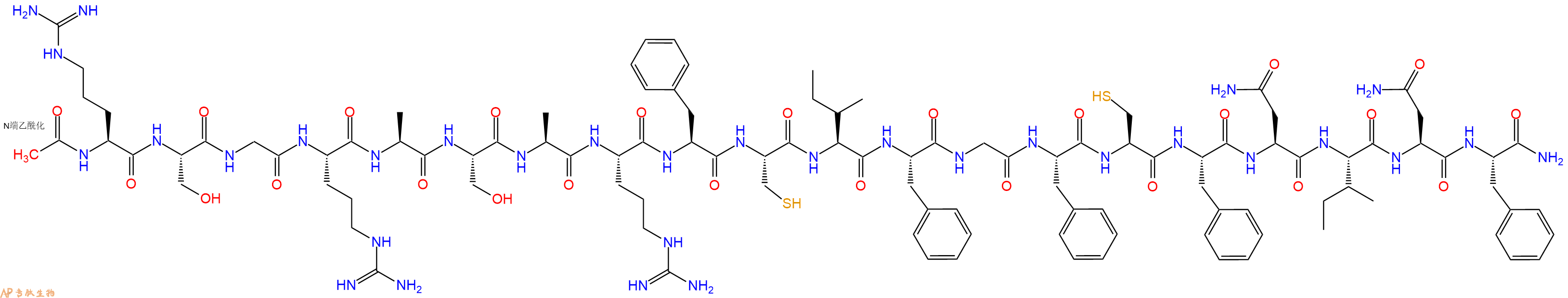 专肽生物产品Ac-Arg-Ser-Gly-Arg-Ala-Ser-Ala-Arg-Phe-Cys-Ile-Phe-Gly-Phe-Cys-Phe-Asn-Ile-Asn-Phe-CONH2