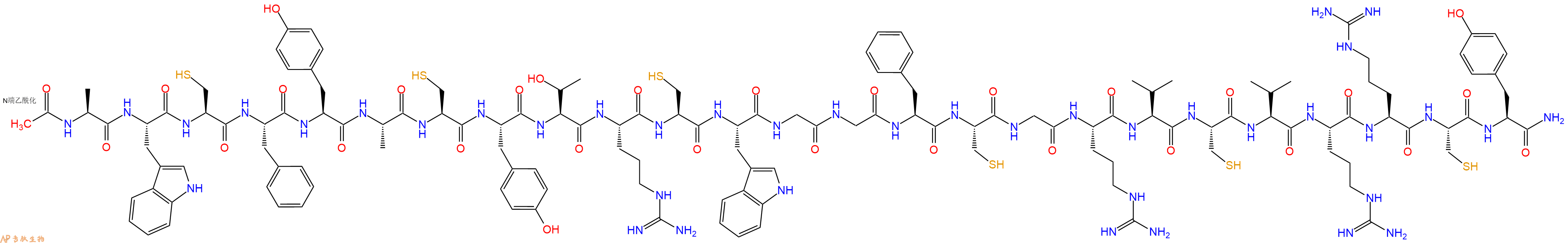 专肽生物产品Ac-Ala-Trp-Cys-Phe-Tyr-Ala-Cys-Tyr-Thr-Arg-Cys-Trp-Gly-Gly-Phe-Cys-Gly-Arg-Val-Cys-Val-Arg-Arg-Cys-Tyr-CONH2