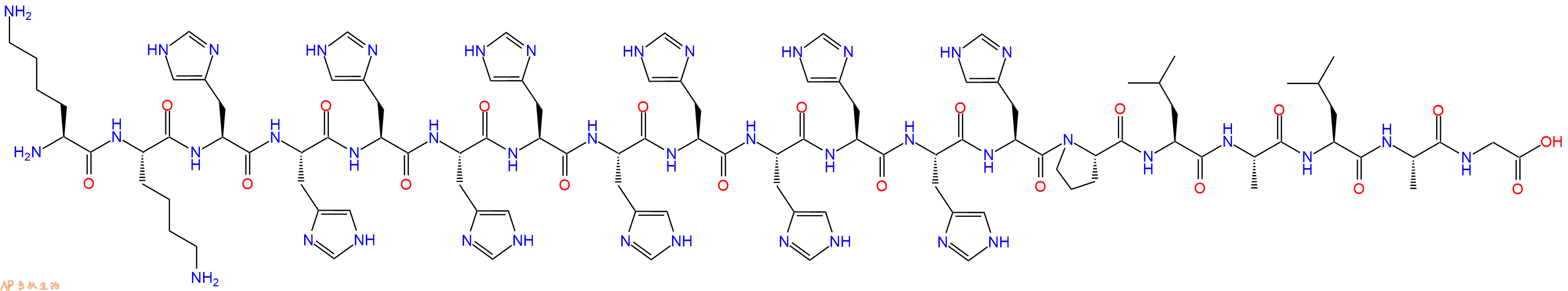 专肽生物产品H2N-Lys-Lys-His-His-His-His-His-His-His-His-His-His-His-Pro-Leu-Ala-Leu-Ala-Gly-OH