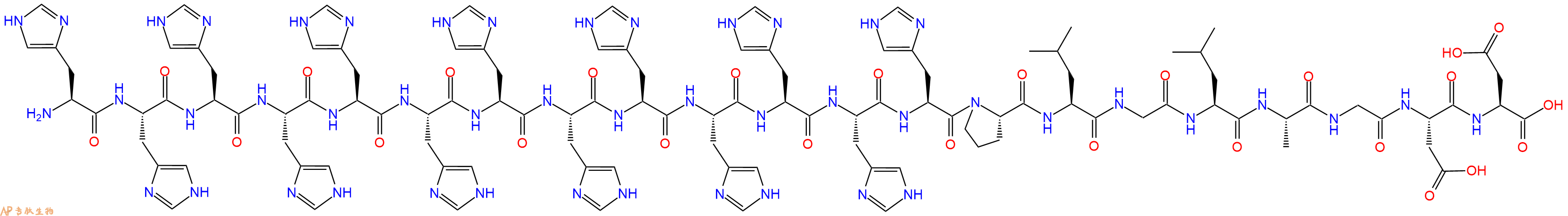 专肽生物产品H2N-His-His-His-His-His-His-His-His-His-His-His-His-His-Pro-Leu-Gly-Leu-Ala-Gly-Asp-Asp-OH