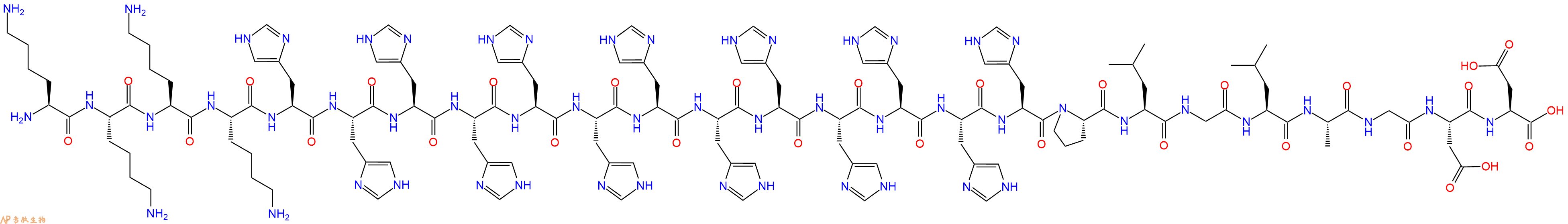 专肽生物产品H2N-Lys-Lys-Lys-Lys-His-His-His-His-His-His-His-His-His-His-His-His-His-Pro-Leu-Gly-Leu-Ala-Gly-Asp-Asp-OH
