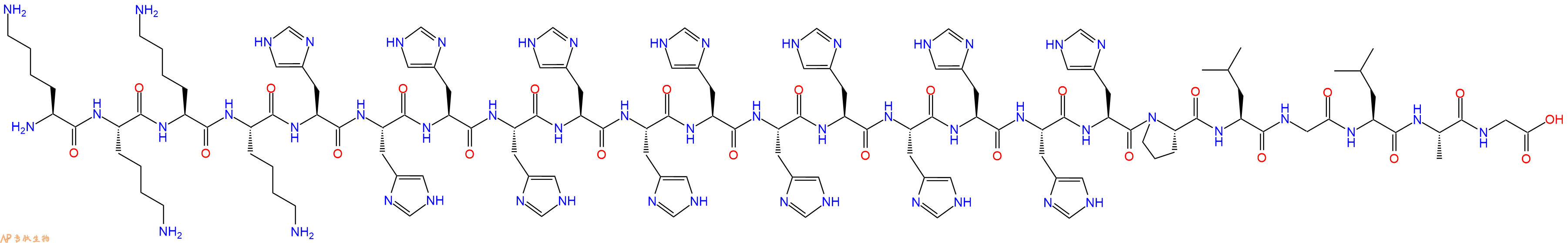 专肽生物产品H2N-Lys-Lys-Lys-Lys-His-His-His-His-His-His-His-His-His-His-His-His-His-Pro-Leu-Gly-Leu-Ala-Gly-OH