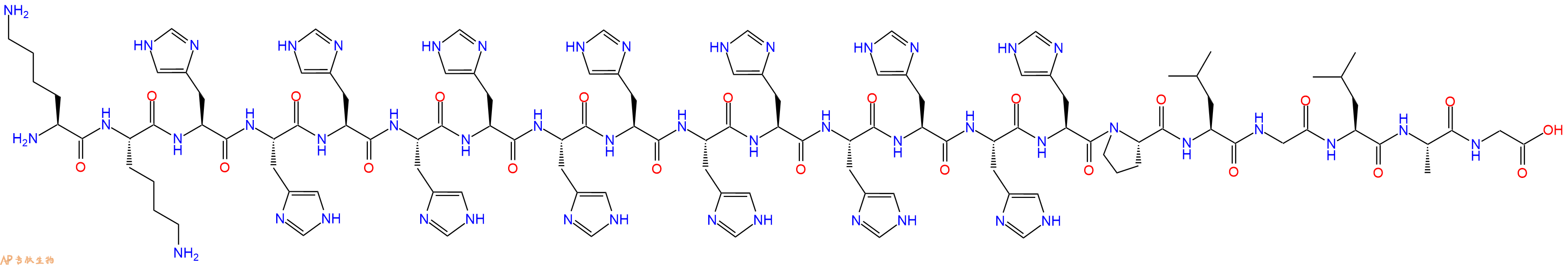 专肽生物产品H2N-Lys-Lys-His-His-His-His-His-His-His-His-His-His-His-His-His-Pro-Leu-Gly-Leu-Ala-Gly-OH