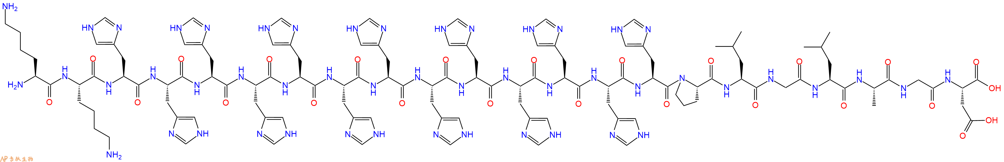 专肽生物产品H2N-Lys-Lys-His-His-His-His-His-His-His-His-His-His-His-His-His-Pro-Leu-Gly-Leu-Ala-Gly-Asp-OH