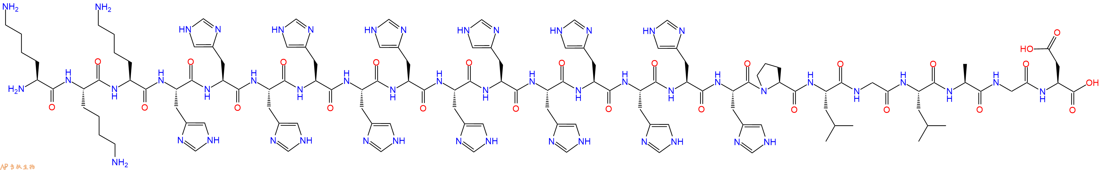 专肽生物产品H2N-Lys-Lys-Lys-His-His-His-His-His-His-His-His-His-His-His-His-His-Pro-Leu-Gly-Leu-Ala-Gly-Asp-OH