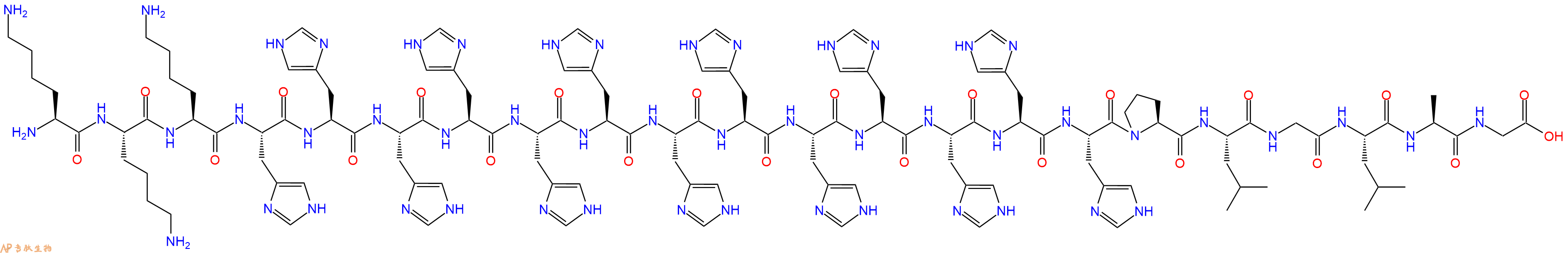 专肽生物产品H2N-Lys-Lys-Lys-His-His-His-His-His-His-His-His-His-His-His-His-His-Pro-Leu-Gly-Leu-Ala-Gly-OH
