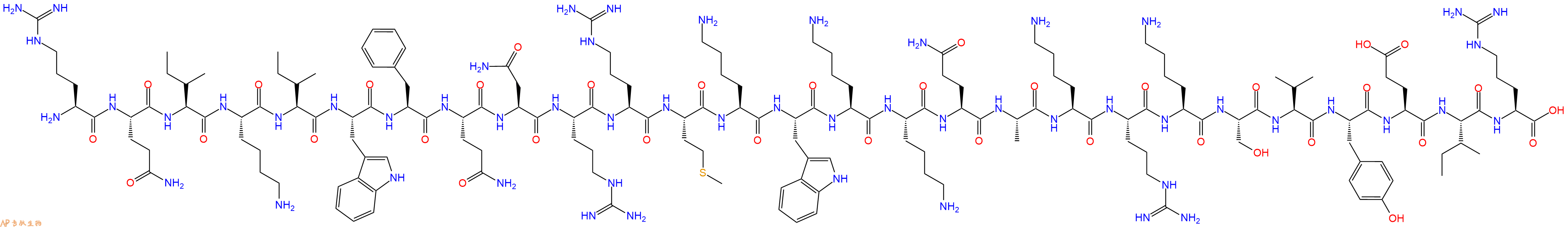 专肽生物产品H2N-Arg-Gln-Ile-Lys-Ile-Trp-Phe-Gln-Asn-Arg-Arg-Met-Lys-Trp-Lys-Lys-Gln-Ala-Lys-Arg-Lys-Ser-Val-Tyr-Glu-Ile-Arg-OH