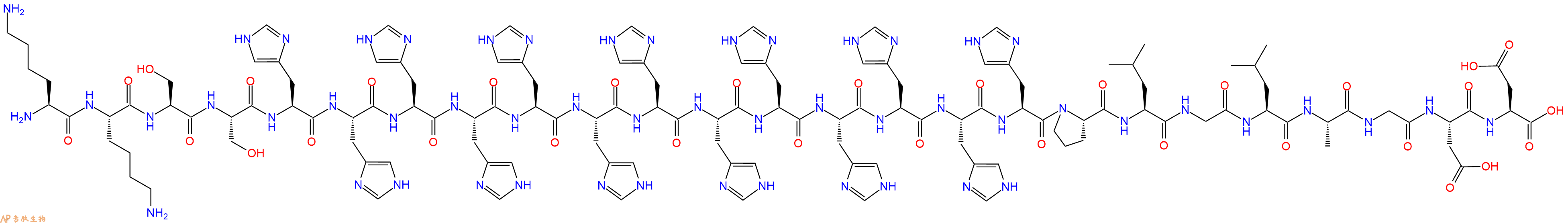 专肽生物产品H2N-Lys-Lys-Ser-Ser-His-His-His-His-His-His-His-His-His-His-His-His-His-Pro-Leu-Gly-Leu-Ala-Gly-Asp-Asp-OH