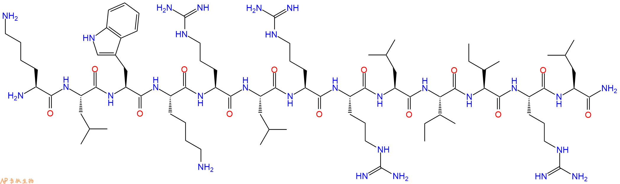 专肽生物产品H2N-Lys-Leu-Trp-Lys-Arg-Leu-Arg-Arg-Leu-Ile-Ile-Arg-Leu-CONH2