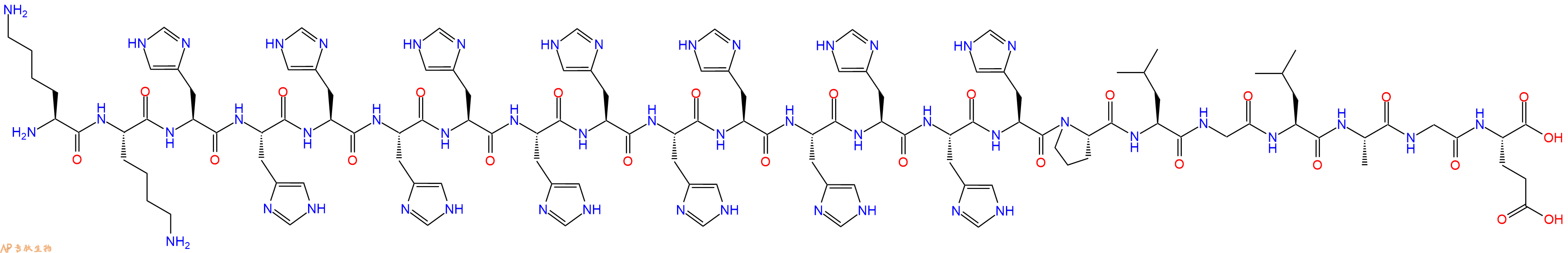 专肽生物产品H2N-Lys-Lys-His-His-His-His-His-His-His-His-His-His-His-His-His-Pro-Leu-Gly-Leu-Ala-Gly-Glu-OH