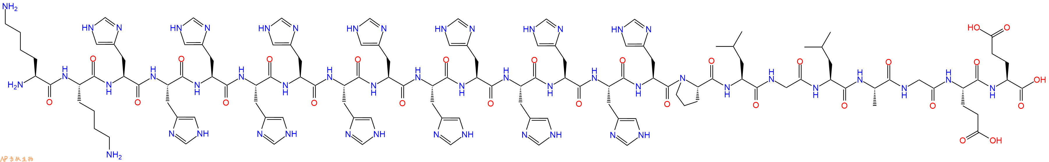 专肽生物产品H2N-Lys-Lys-His-His-His-His-His-His-His-His-His-His-His-His-His-Pro-Leu-Gly-Leu-Ala-Gly-Glu-Glu-OH