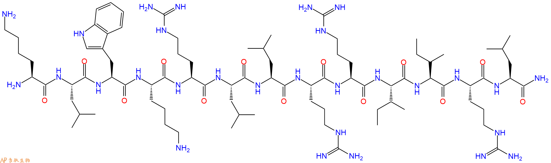 专肽生物产品H2N-Lys-Leu-Trp-Lys-Arg-Leu-Leu-Arg-Arg-Ile-Ile-Arg-Leu-CONH2
