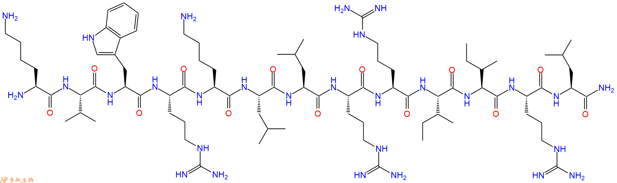 专肽生物产品H2N-Lys-Val-Trp-Arg-Lys-Leu-Leu-Arg-Arg-Ile-Ile-Arg-Leu-CONH2