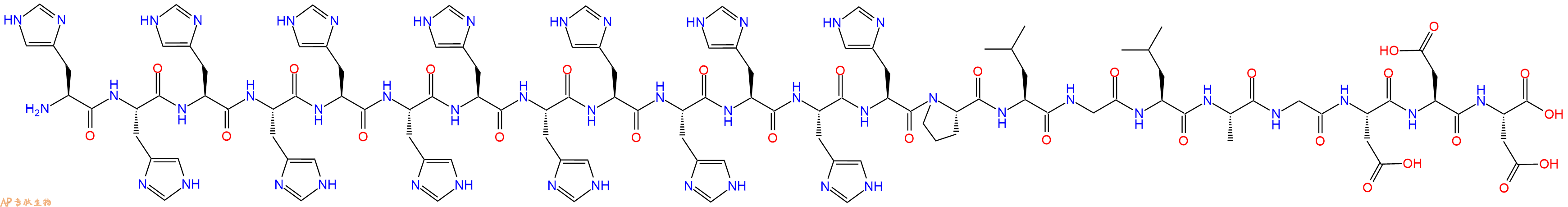 专肽生物产品H2N-His-His-His-His-His-His-His-His-His-His-His-His-His-Pro-Leu-Gly-Leu-Ala-Gly-Asp-Asp-Asp-OH