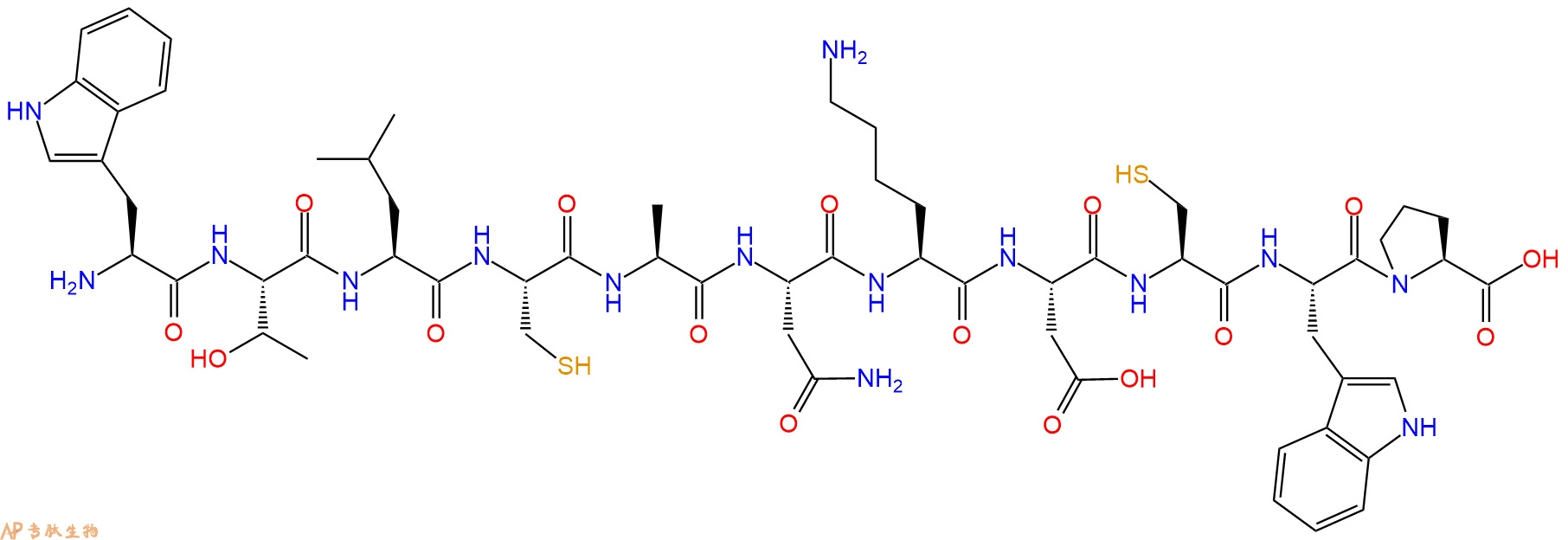 专肽生物产品H2N-Trp-Thr-Leu-Cys-Ala-Asn-Lys-Asp-Cys-Trp-Pro-OH