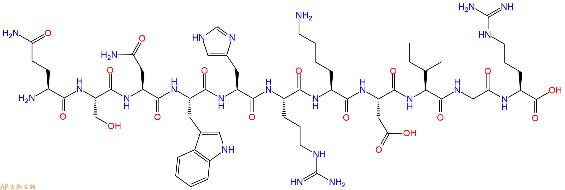 专肽生物产品H2N-Gln-Ser-Asn-Trp-His-Arg-Lys-Asp-Ile-Gly-Arg-OH