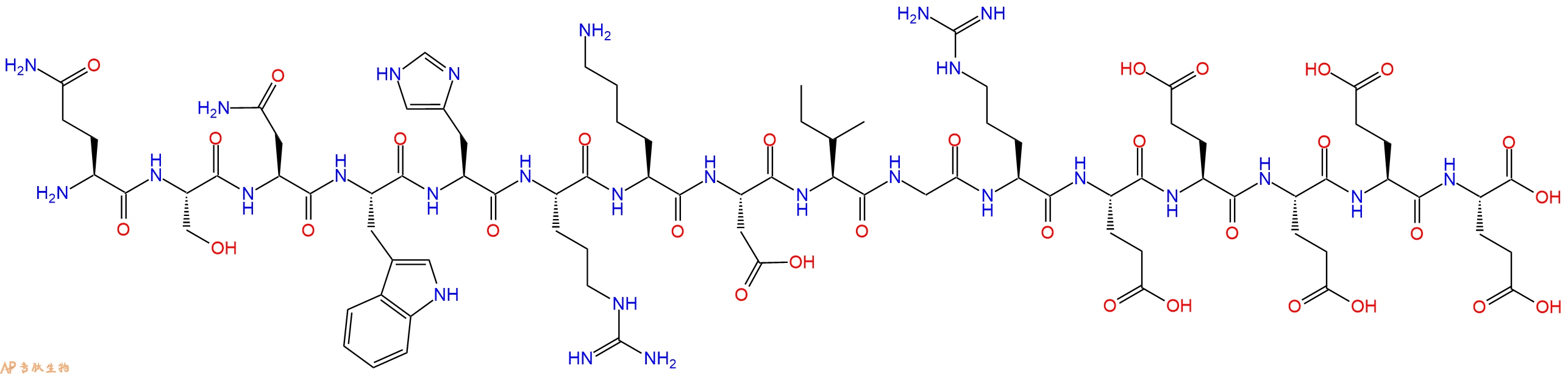专肽生物产品H2N-Gln-Ser-Asn-Trp-His-Arg-Lys-Asp-Ile-Gly-Arg-Glu-Glu-Glu-Glu-Glu-OH