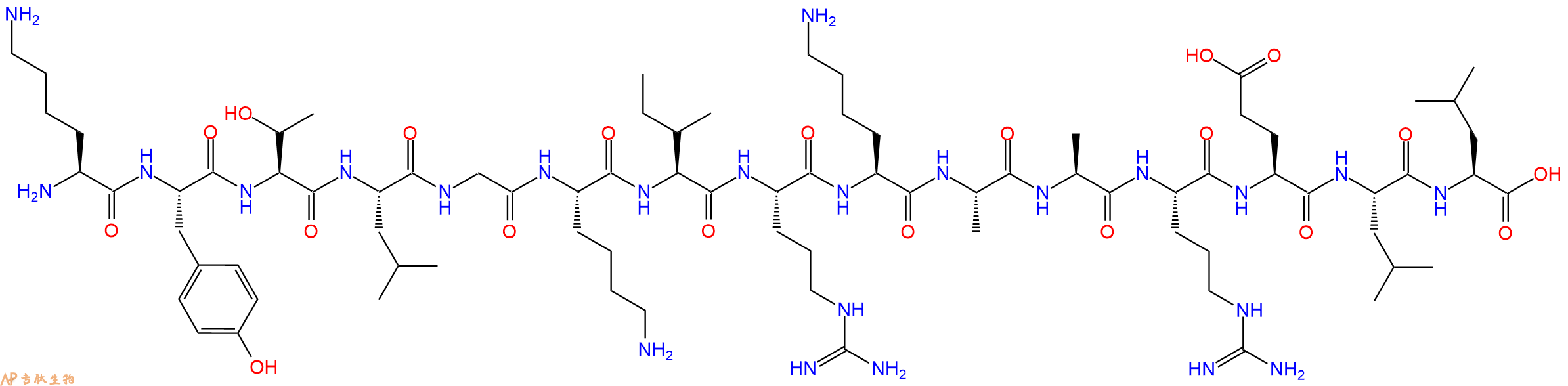 专肽生物产品H2N-Lys-Tyr-Thr-Leu-Gly-Lys-Ile-Arg-Lys-Ala-Ala-Arg-Glu-Leu-Leu-OH
