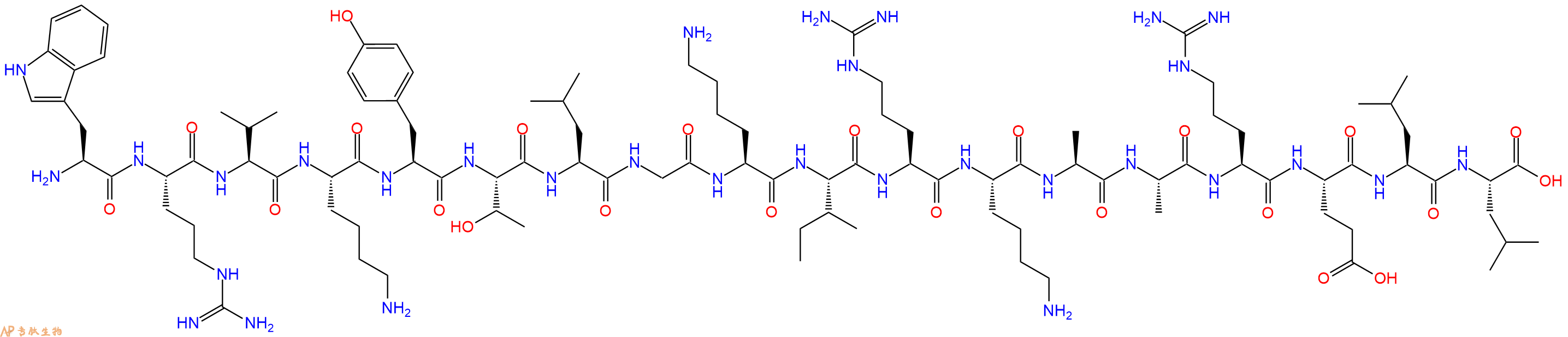 专肽生物产品H2N-Trp-Arg-Val-Lys-Tyr-Thr-Leu-Gly-Lys-Ile-Arg-Lys-Ala-Ala-Arg-Glu-Leu-Leu-OH