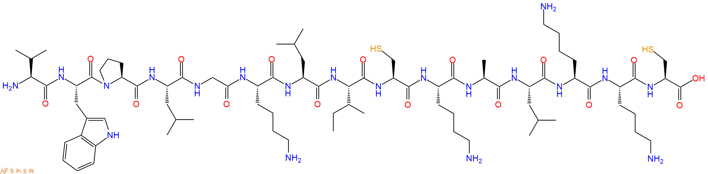 专肽生物产品H2N-Val-Trp-Pro-Leu-Gly-Lys-Leu-Ile-Cys-Lys-Ala-Leu-Lys-Lys-Cys-OH