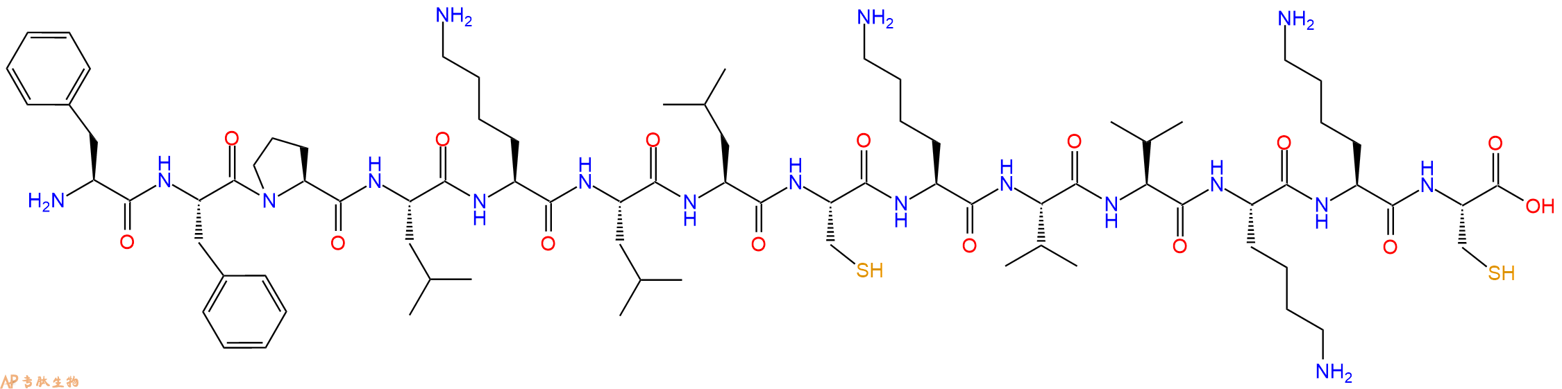 专肽生物产品H2N-Phe-Phe-Pro-Leu-Lys-Leu-Leu-Cys-Lys-Val-Val-Lys-Lys-Cys-OH