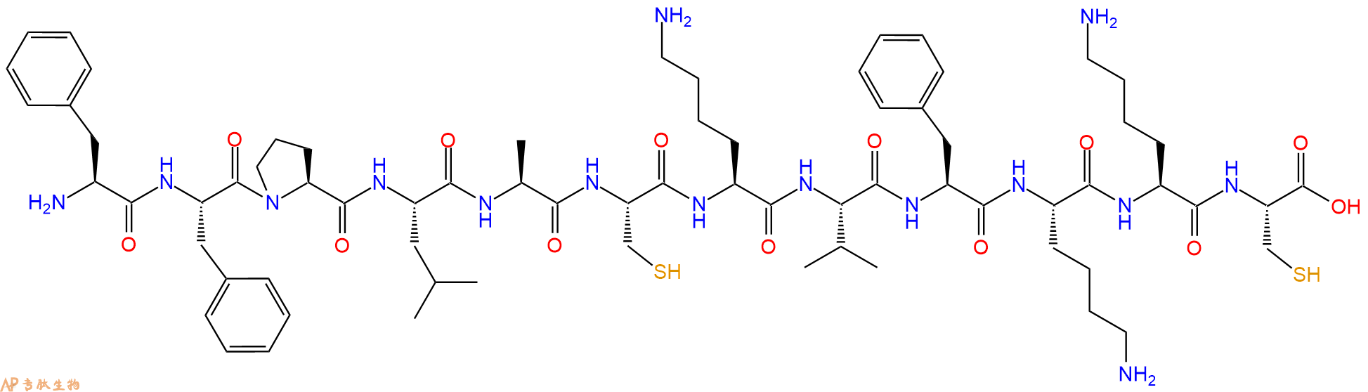 专肽生物产品H2N-Phe-Phe-Pro-Leu-Ala-Cys-Lys-Val-Phe-Lys-Lys-Cys-OH