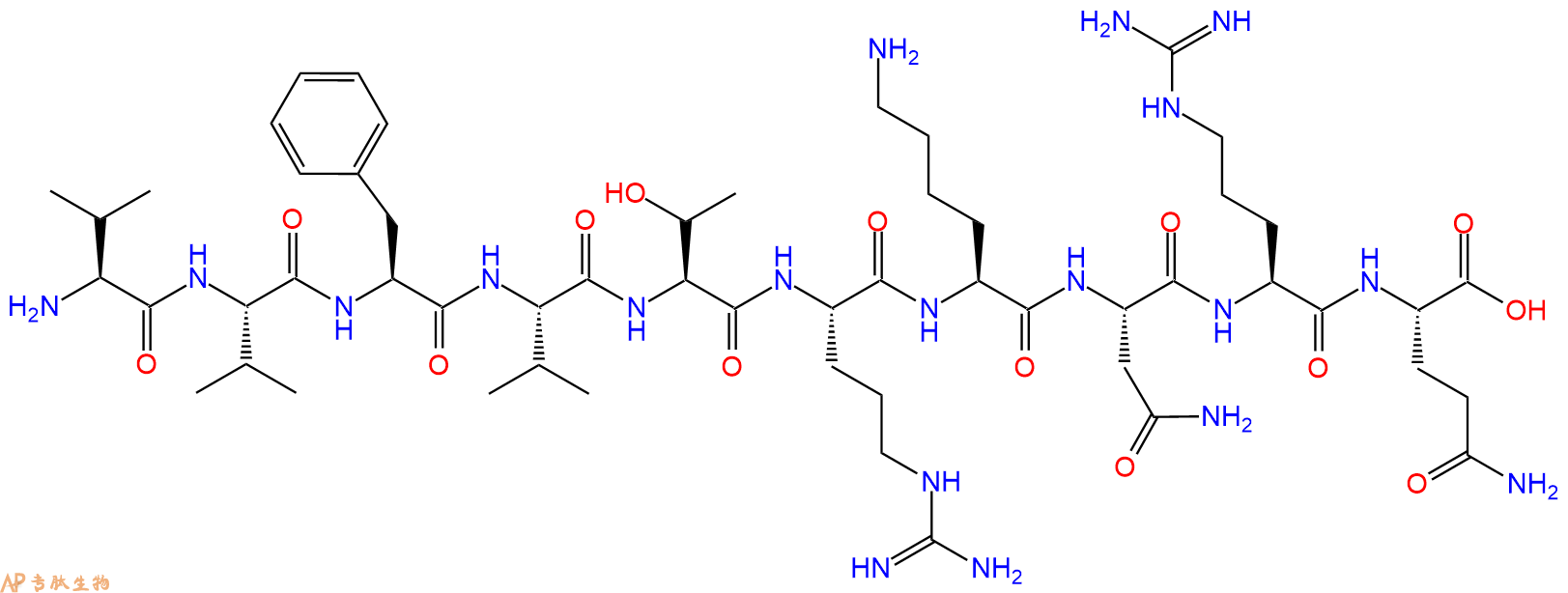 专肽生物产品H2N-Val-Val-Phe-Val-Thr-Arg-Lys-Asn-Arg-Gln-OH