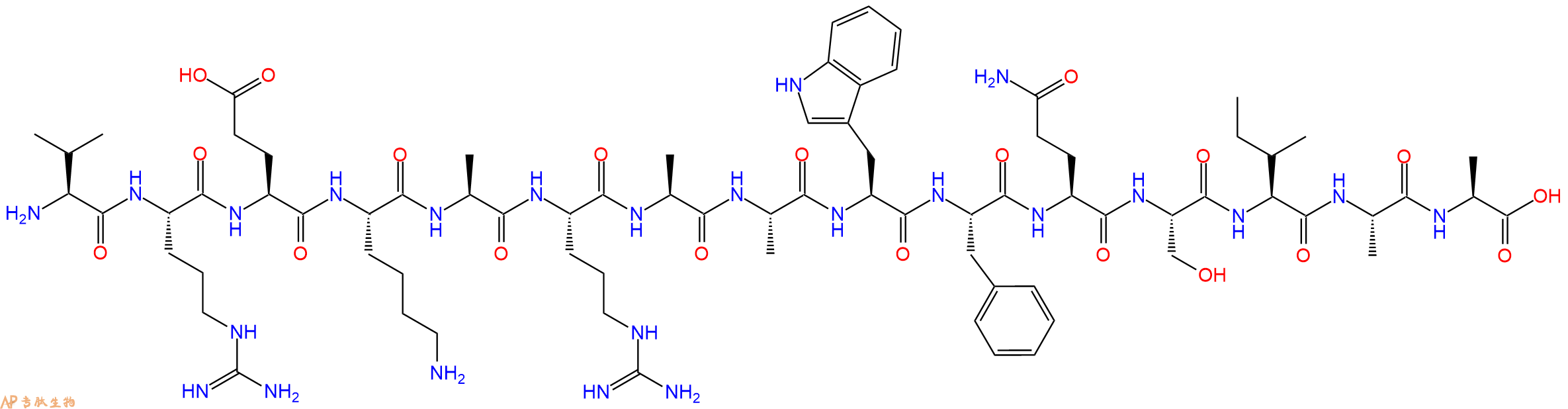 专肽生物产品H2N-Val-Arg-Glu-Lys-Ala-Arg-Ala-Ala-Trp-Phe-Gln-Ser-Ile-Ala-Ala-OH
