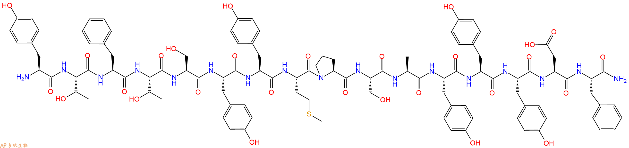 专肽生物产品H2N-Tyr-Thr-Phe-Thr-Ser-Tyr-Tyr-Met-Pro-Ser-Ala-Tyr-Tyr-Tyr-Asp-Phe-CONH2