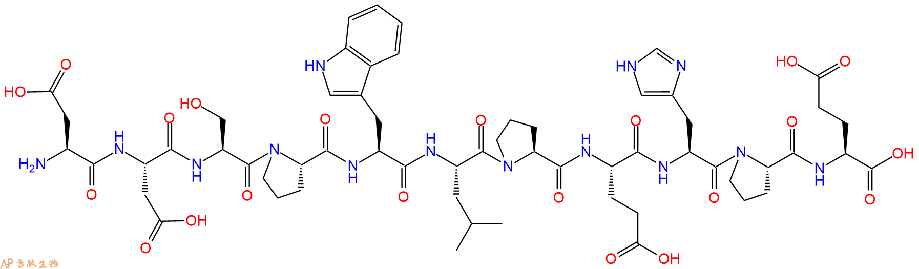 专肽生物产品H2N-Asp-Asp-Ser-Pro-Trp-Leu-Pro-Glu-His-Pro-Glu-OH