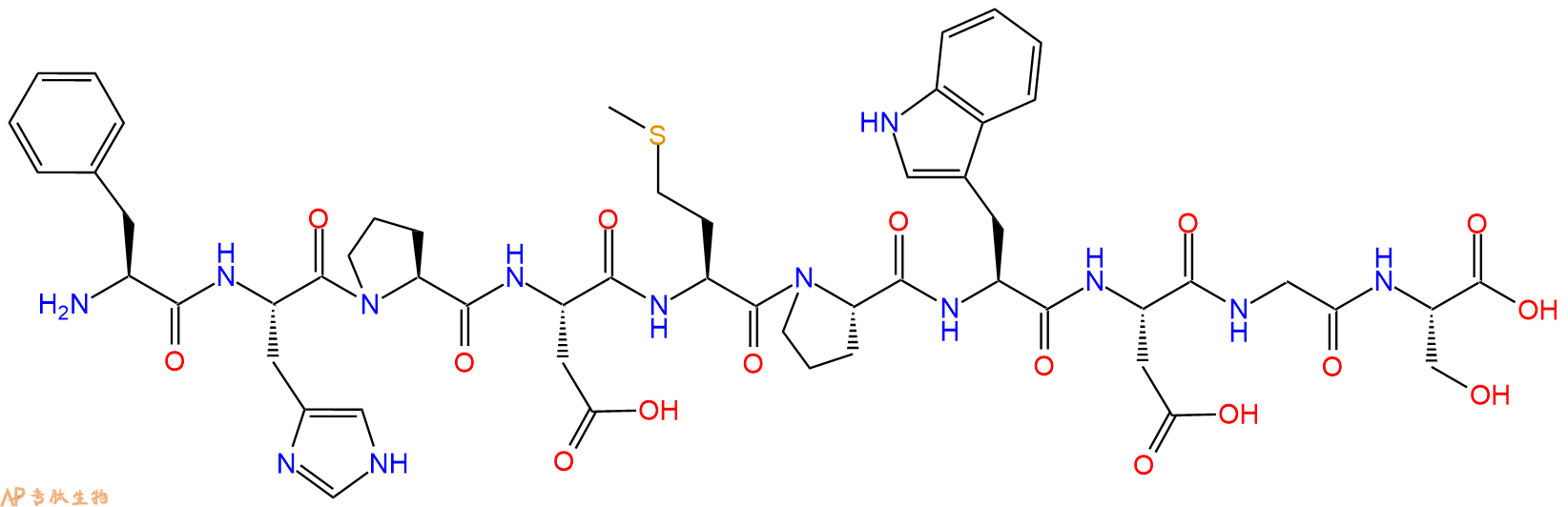 专肽生物产品H2N-Phe-His-Pro-Asp-Met-Pro-Trp-Asp-Gly-Ser-OH