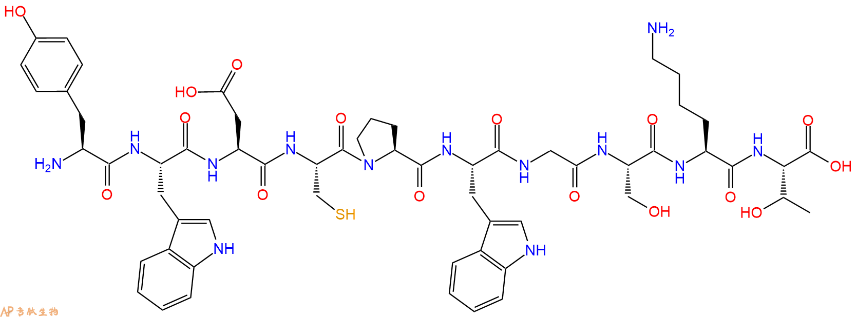 专肽生物产品H2N-Tyr-Trp-Asp-Cys-Pro-Trp-Gly-Ser-Lys-Thr-OH