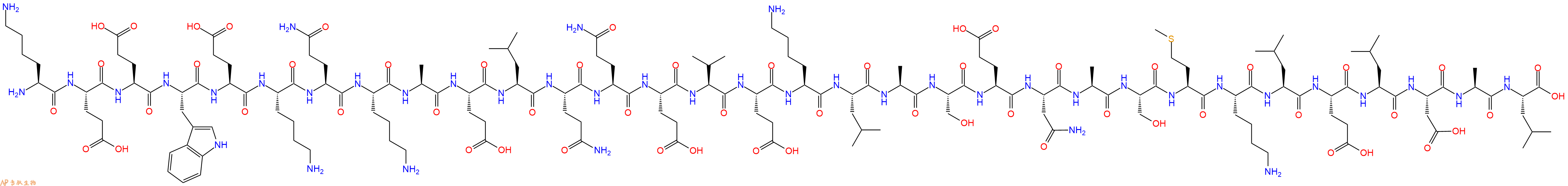 专肽生物产品H2N-Lys-Glu-Glu-Trp-Glu-Lys-Gln-Lys-Ala-Glu-Leu-Gln-Gln-Glu-Val-Glu-Lys-Leu-Ala-Ser-Glu-Asn-Ala-Ser-Met-Lys-Leu-Glu-Leu-Asp-Ala-Leu-OH
