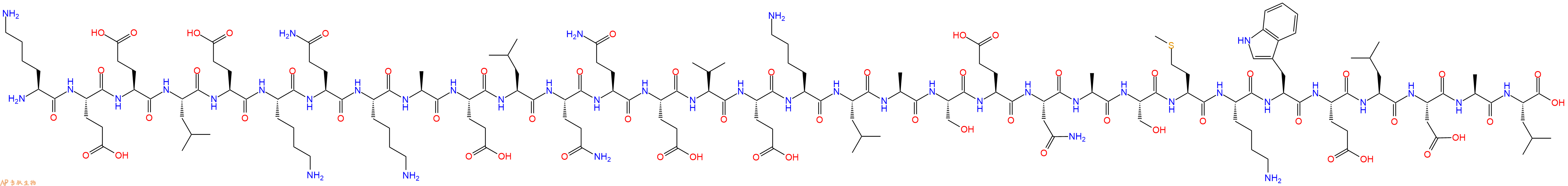 专肽生物产品H2N-Lys-Glu-Glu-Leu-Glu-Lys-Gln-Lys-Ala-Glu-Leu-Gln-Gln-Glu-Val-Glu-Lys-Leu-Ala-Ser-Glu-Asn-Ala-Ser-Met-Lys-Trp-Glu-Leu-Asp-Ala-Leu-OH