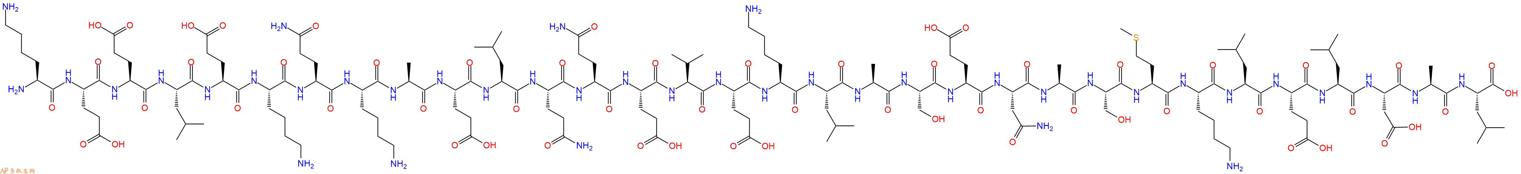 专肽生物产品H2N-Lys-Glu-Glu-Leu-Glu-Lys-Gln-Lys-Ala-Glu-Leu-Gln-Gln-Glu-Val-Glu-Lys-Leu-Ala-Ser-Glu-Asn-Ala-Ser-Met-Lys-Leu-Glu-Leu-Asp-Ala-Leu-OH